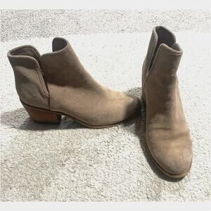 Hinge Ankle Booties Leather Womens Size 8 M Tan Boots Suede Block Heel